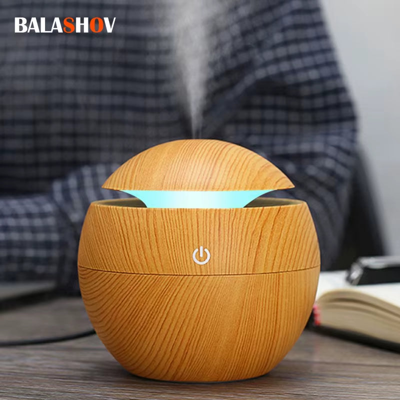 130ML Air Humidifier Ultrasonic USB Aroma Diffuser Wood Grain LED Night Light Electric Essential Oil Diffuser Aromatherapy Home