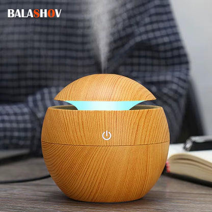 130ML Air Humidifier Ultrasonic USB Aroma Diffuser Wood Grain LED Night Light Electric Essential Oil Diffuser Aromatherapy Home